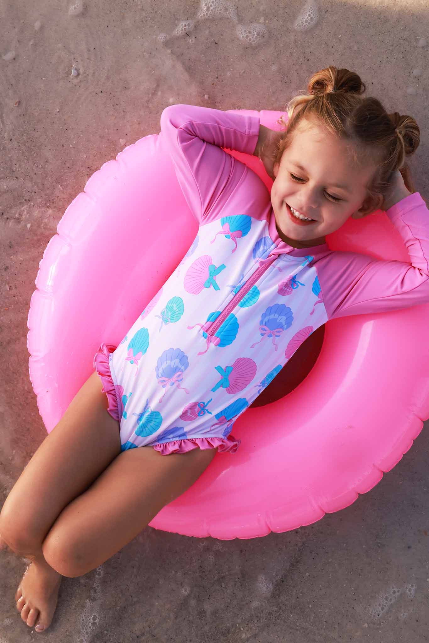 Long Sleeve Rash Guard with Front Zipper | Seaside Sweetie: 4T