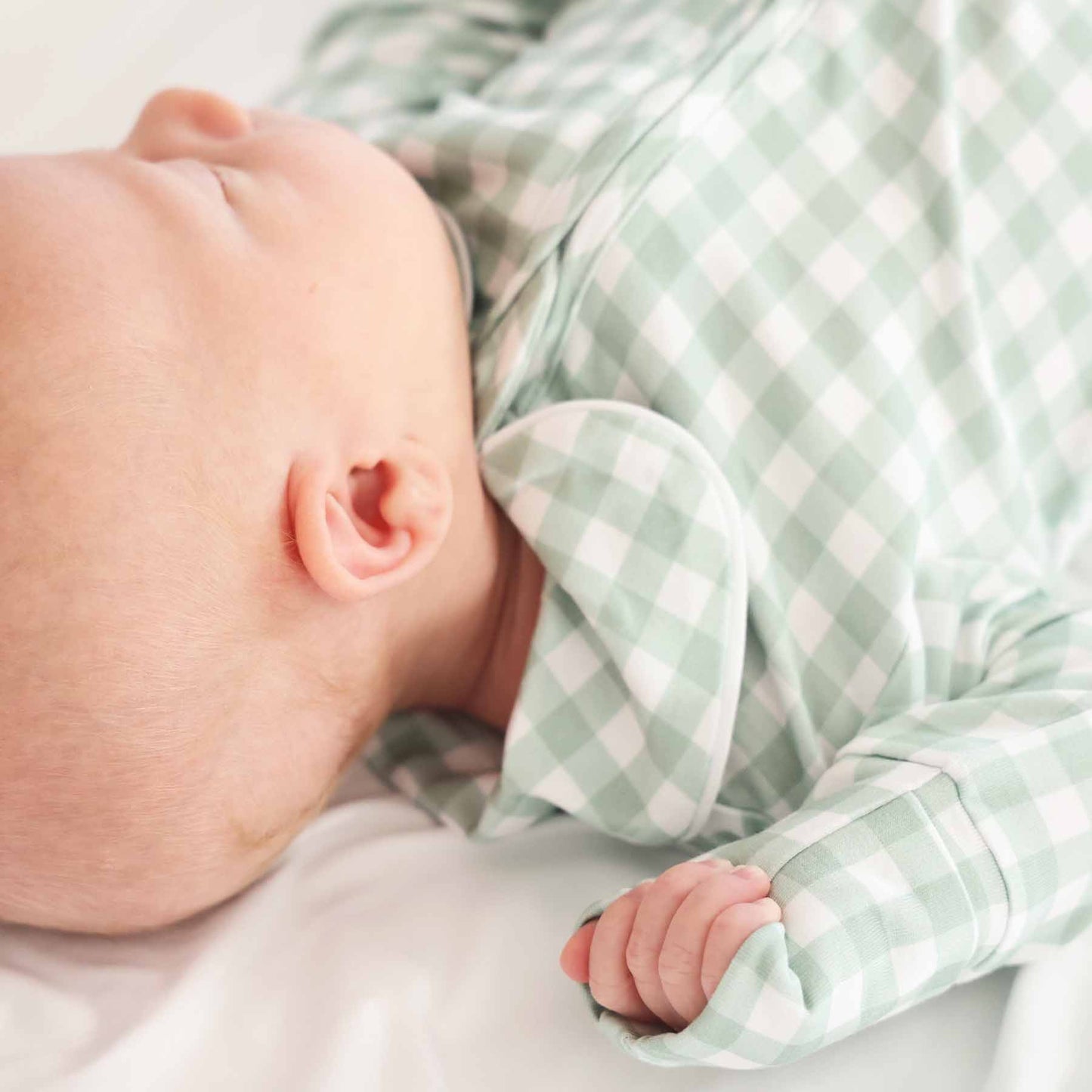 Peter Pan Collar Zipper Footie: Dusty Blue Gingham / Non-Personalized / 0-3 months