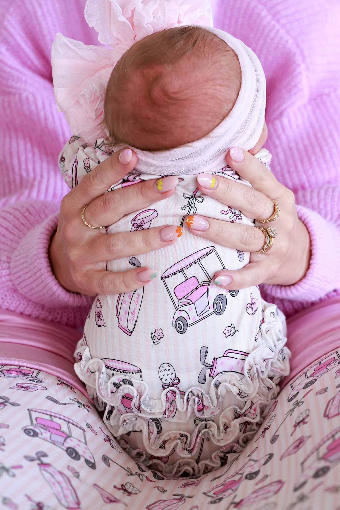 Ruffle Bamboo Zipper Footie | Caddie Crew Pink: 0-3 months