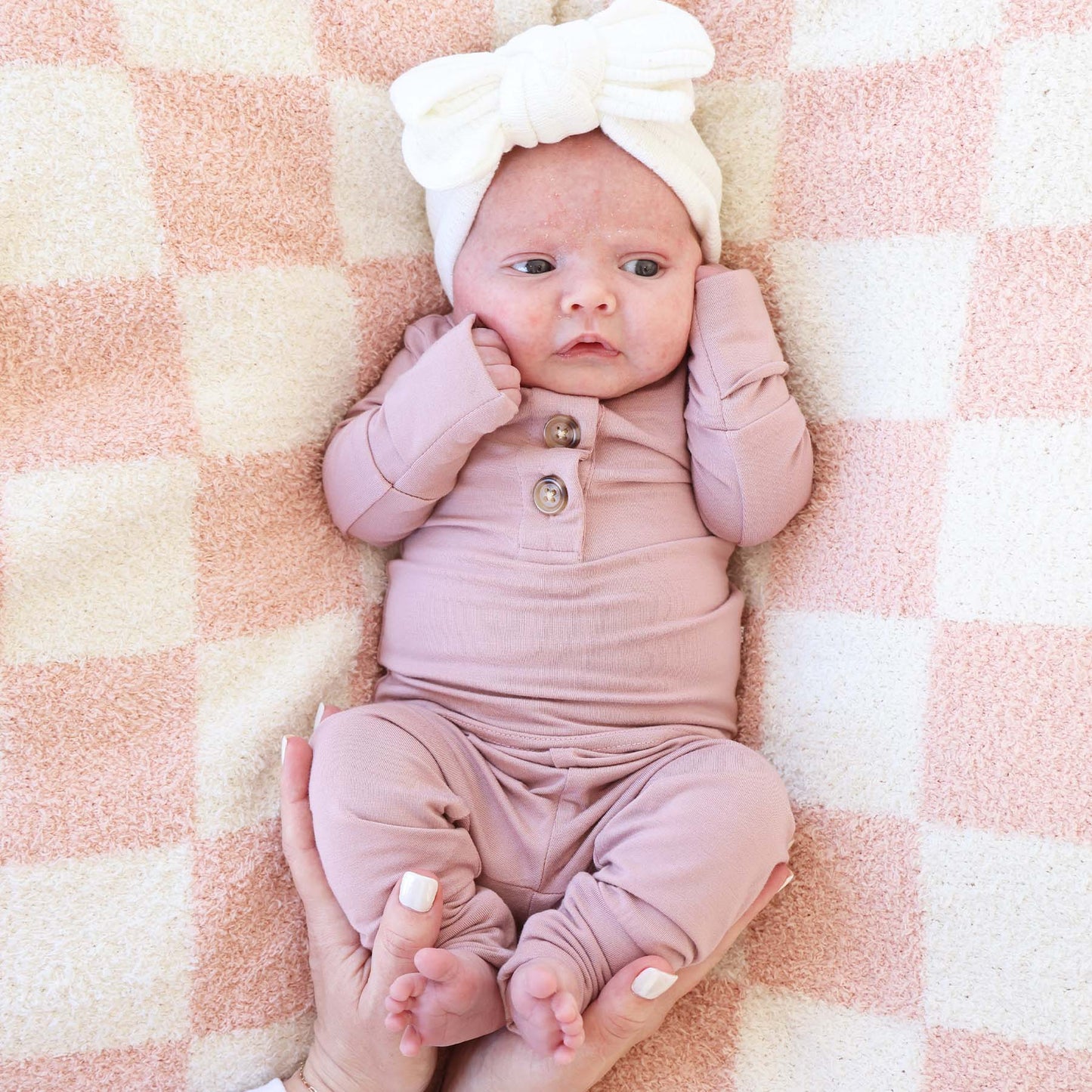 2pc Bamboo Button Top & Bottom | Mulberry: NB-3 months