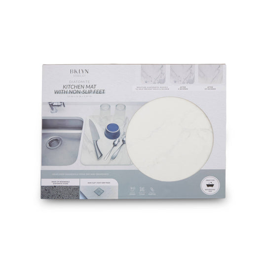 Quick Dry Diatomite Kitchen Mat with Non-Slip Feet - White