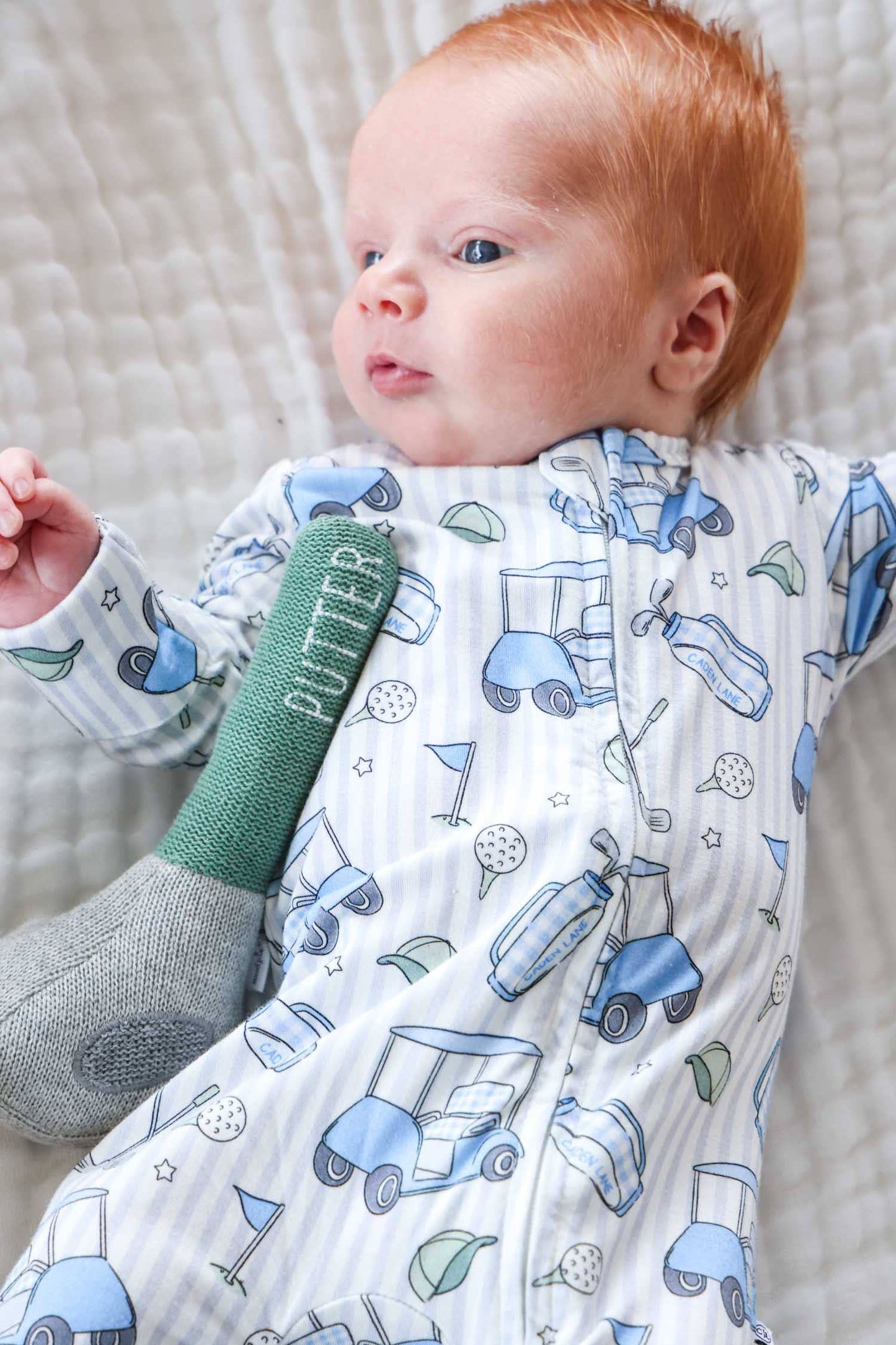 Zipper Footie | Caddie Crew Blue: Newborn