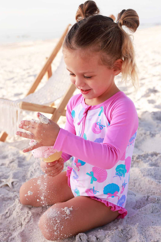 Long Sleeve Rash Guard with Front Zipper | Seaside Sweetie: 4T