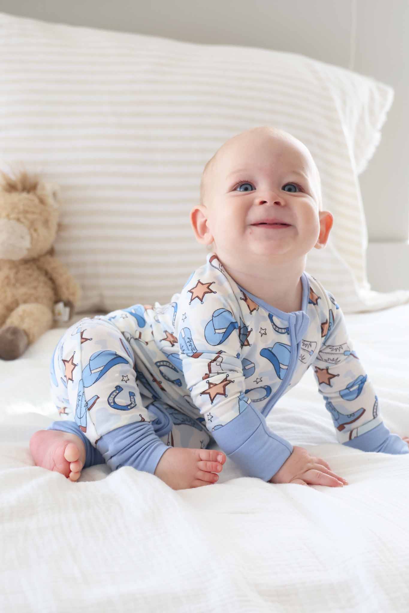 Rodeo Dreams Convertible Zip Romper | Blue: 0-3 months