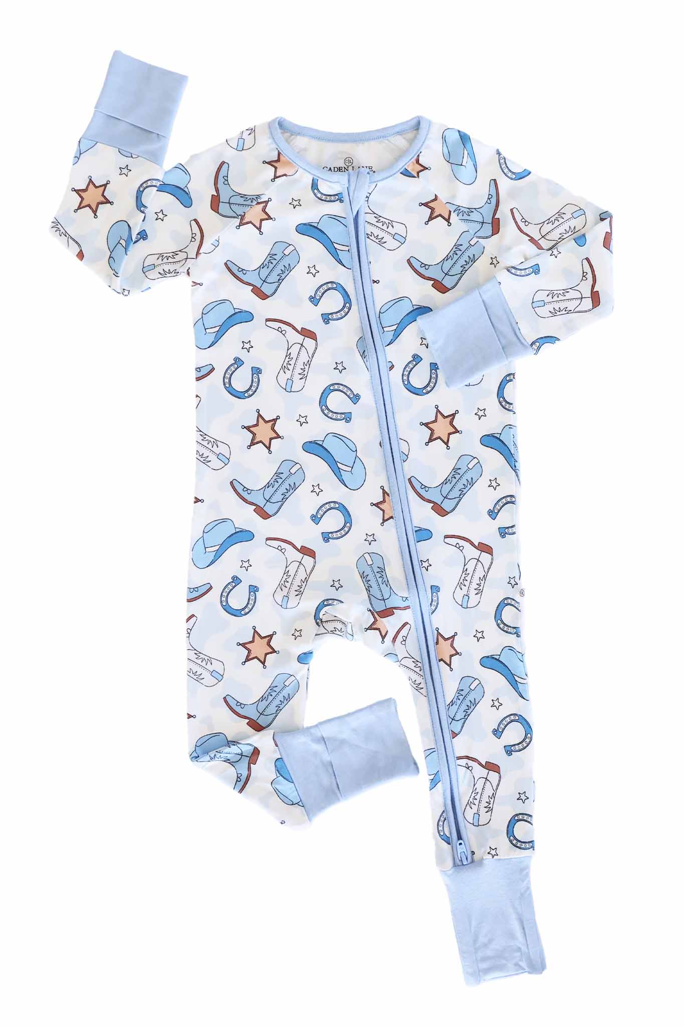 Rodeo Dreams Convertible Zip Romper | Blue: 0-3 months