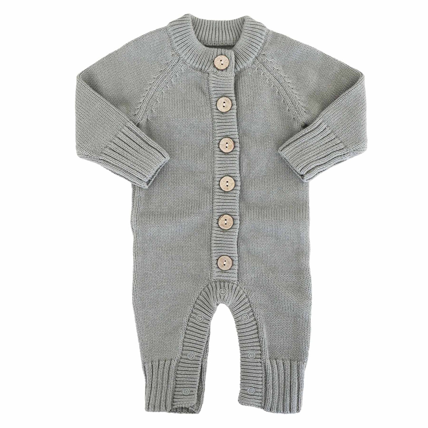 Knit Sweater Button Romper: Smoke / NB