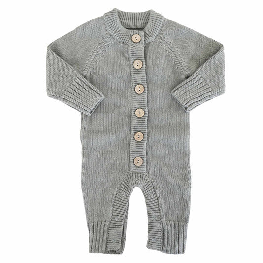 Knit Sweater Button Romper: Smoke / NB