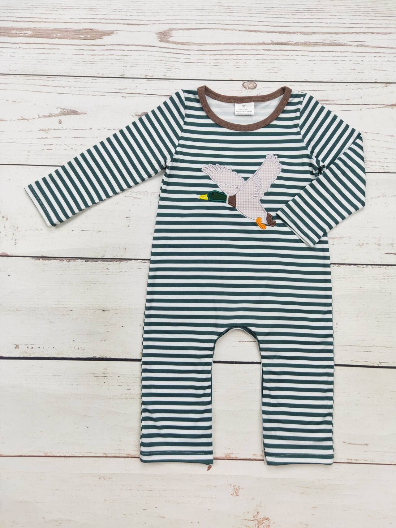 Baby Boy Stripe Duck Appliqué Romper: 0-3M
