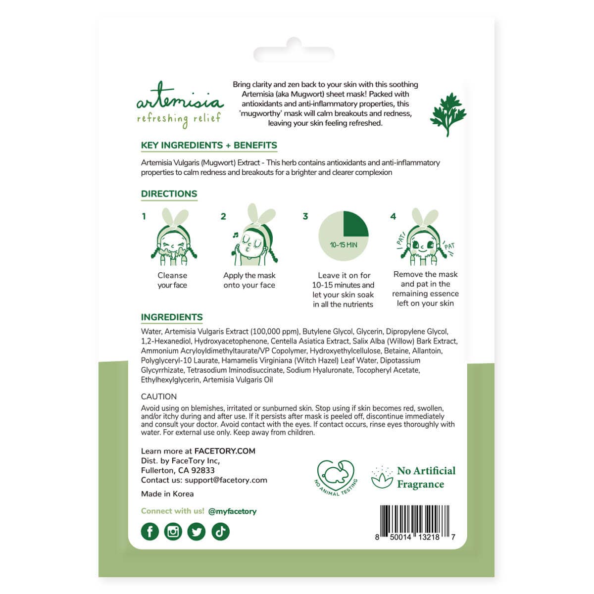Face Mask - Korean Beauty - Artemisia Refreshing Relief