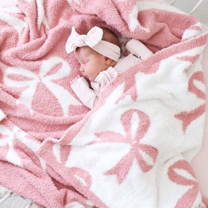 CuddleLane™ Luxe Blankets | Bows: Baby Blanket (40" x 30") / Dark Pink Bows