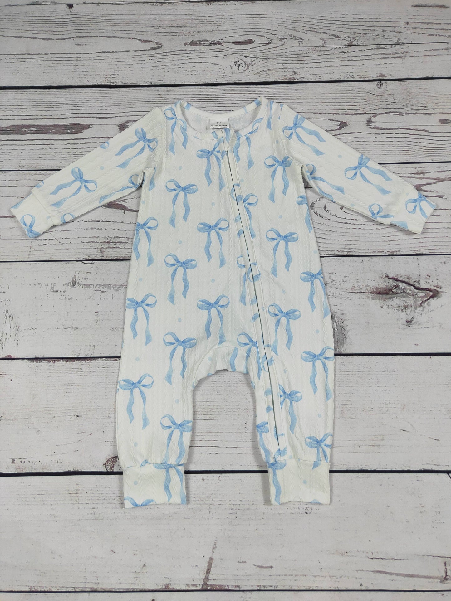 Light Blue Bow Baby Zip Sleeper: 0-3M