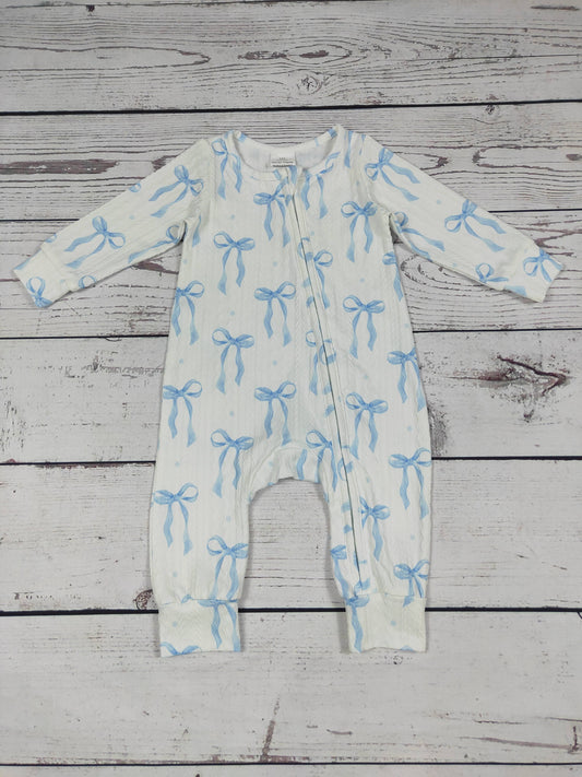 Light Blue Bow Baby Zip Sleeper: 0-3M