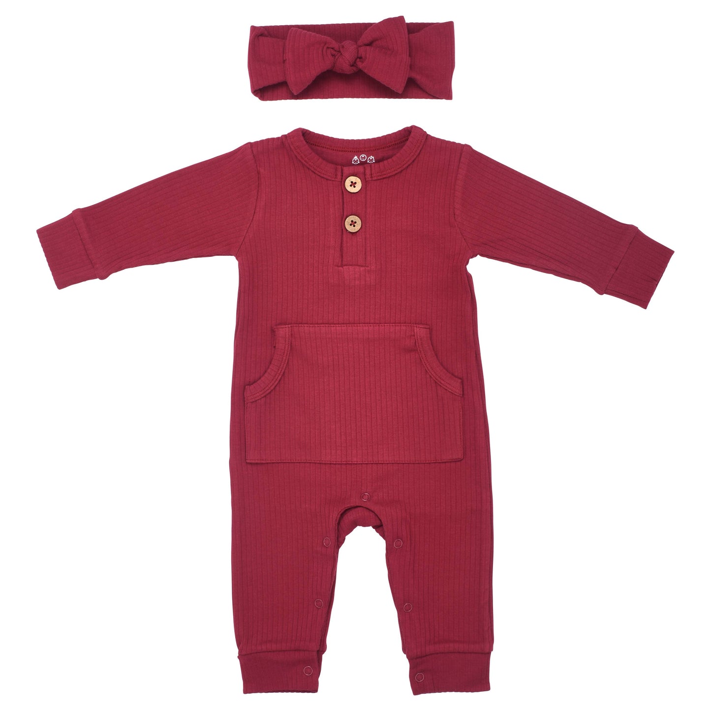 Baby Ribbed Playsuit with Pockets and Bow: Mauve / 3-6 Months